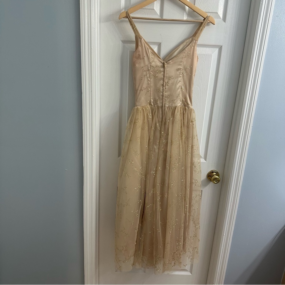 Vintage Gunne Sax Dress Long Formal Prom Tulle Gold Glitter Princess Extra Small - Picture 5 of 8